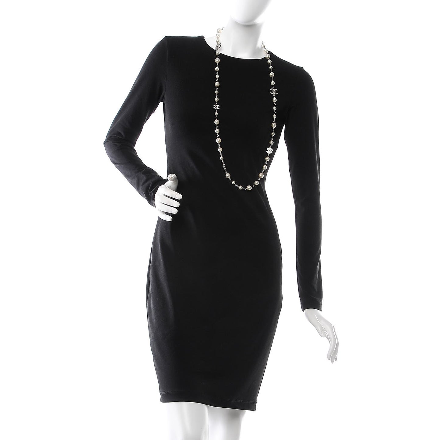 Graduated Pearl Crystal CC Long Necklace Silver