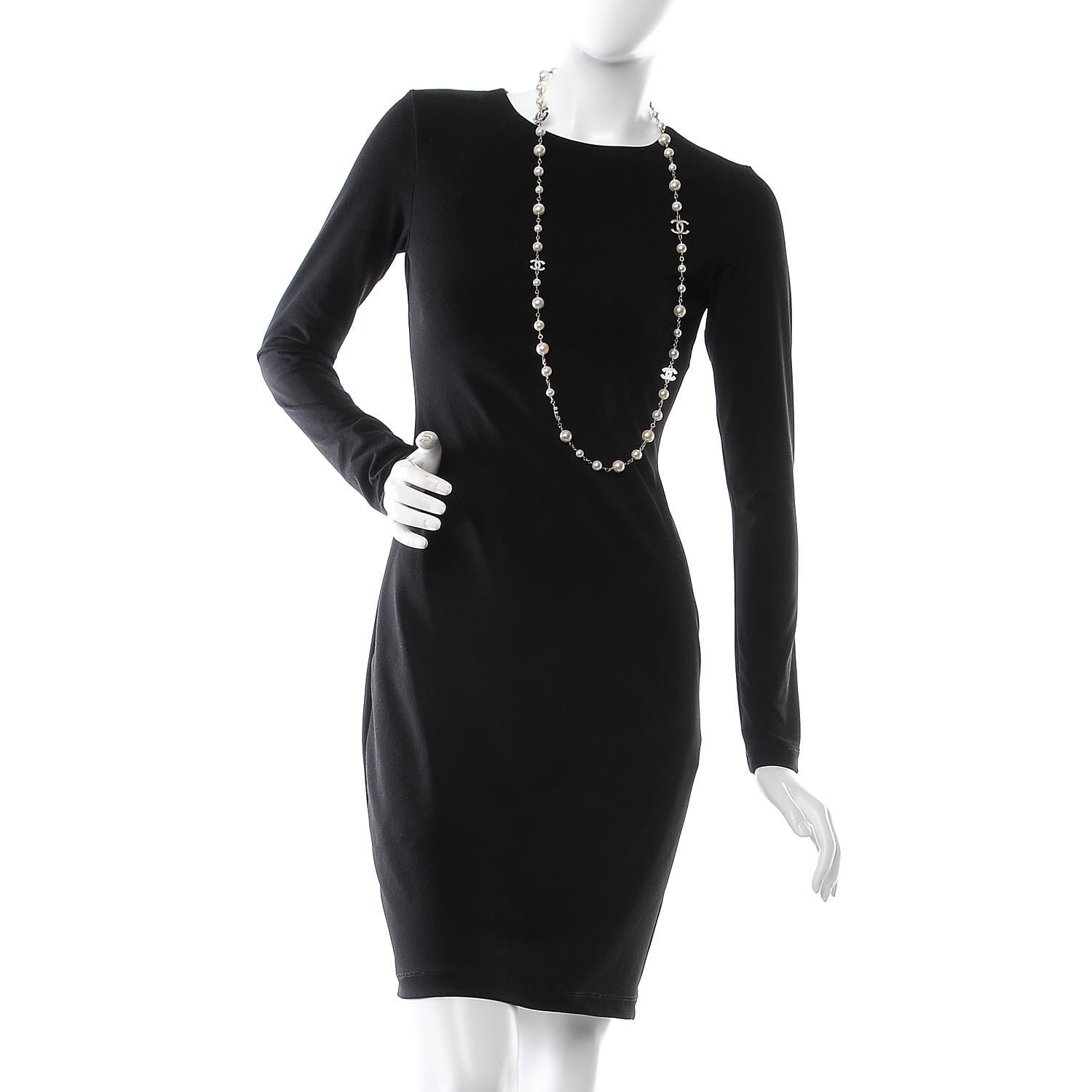 Chanel Graduated Pearl Crystal CC Long Necklace Silver 2 of 5