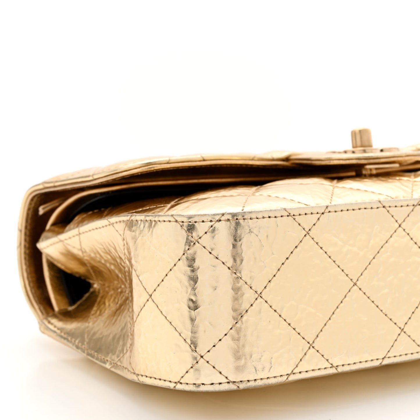Hammered Metallic Calfskin Quilted Small Double Flap Gold