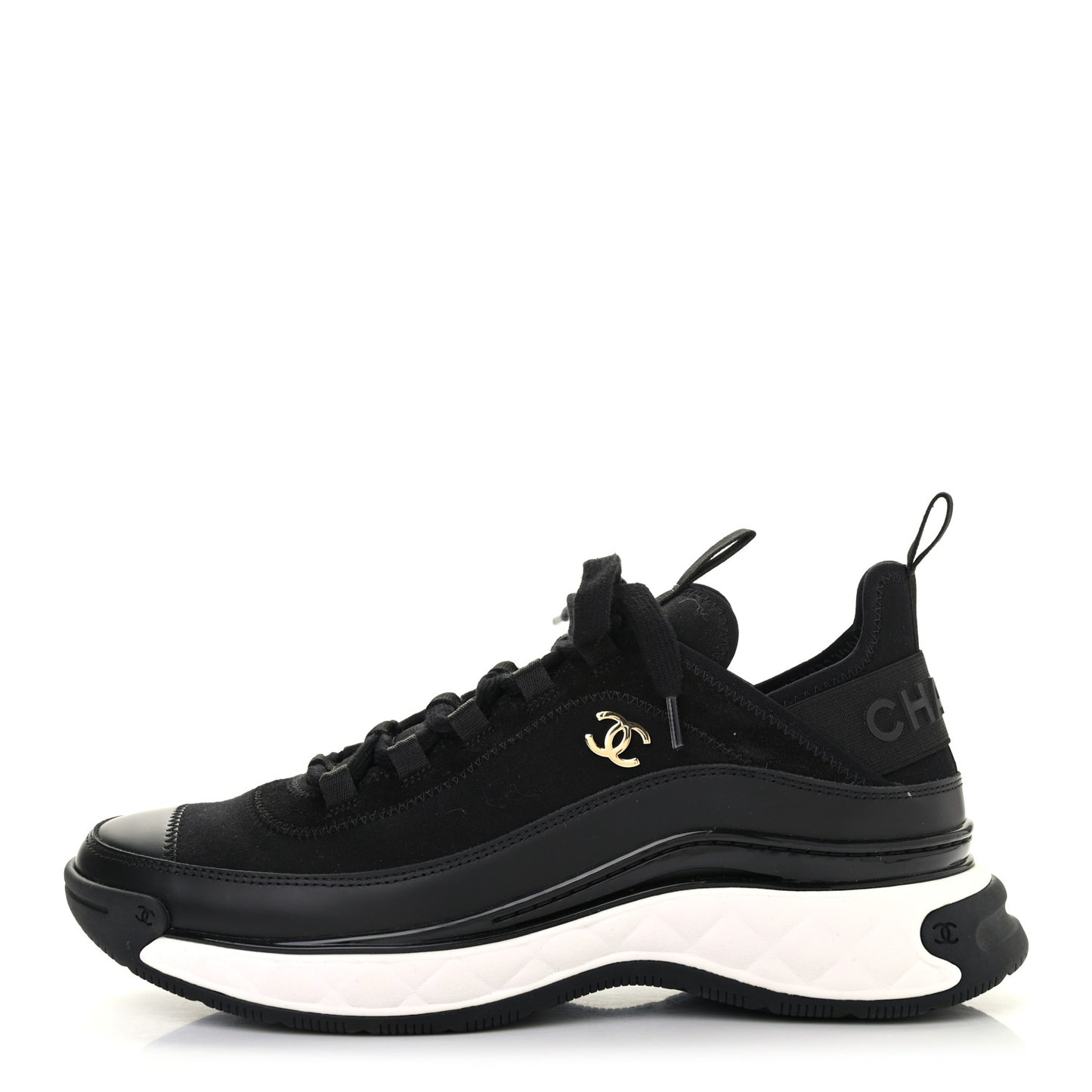 Velvet Calfskin Mixed Fibers CC Sneakers 39.5 Black