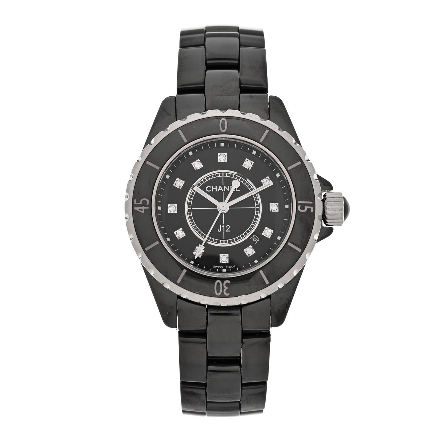 Stainless Steel Ceramic Diamond 33mm J12 Quartz Watch Black