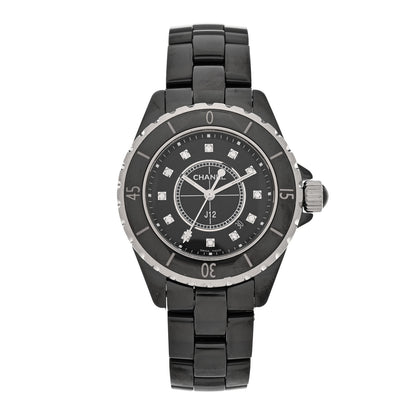 Chanel Stainless Steel Ceramic Diamond 33mm J12 Quartz Watch Black 1 of 5