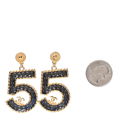 Chanel Metal Enamel CC No 5 Rope Drop Earrings Gold Denim Blue 2 of 5