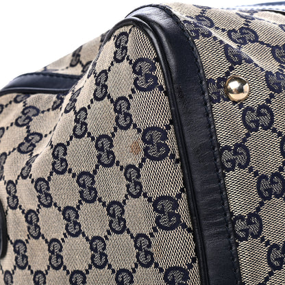 Gucci Monogram Selleria Calfskin Vintage Web Medium Boston Beige Blue 5 of 5