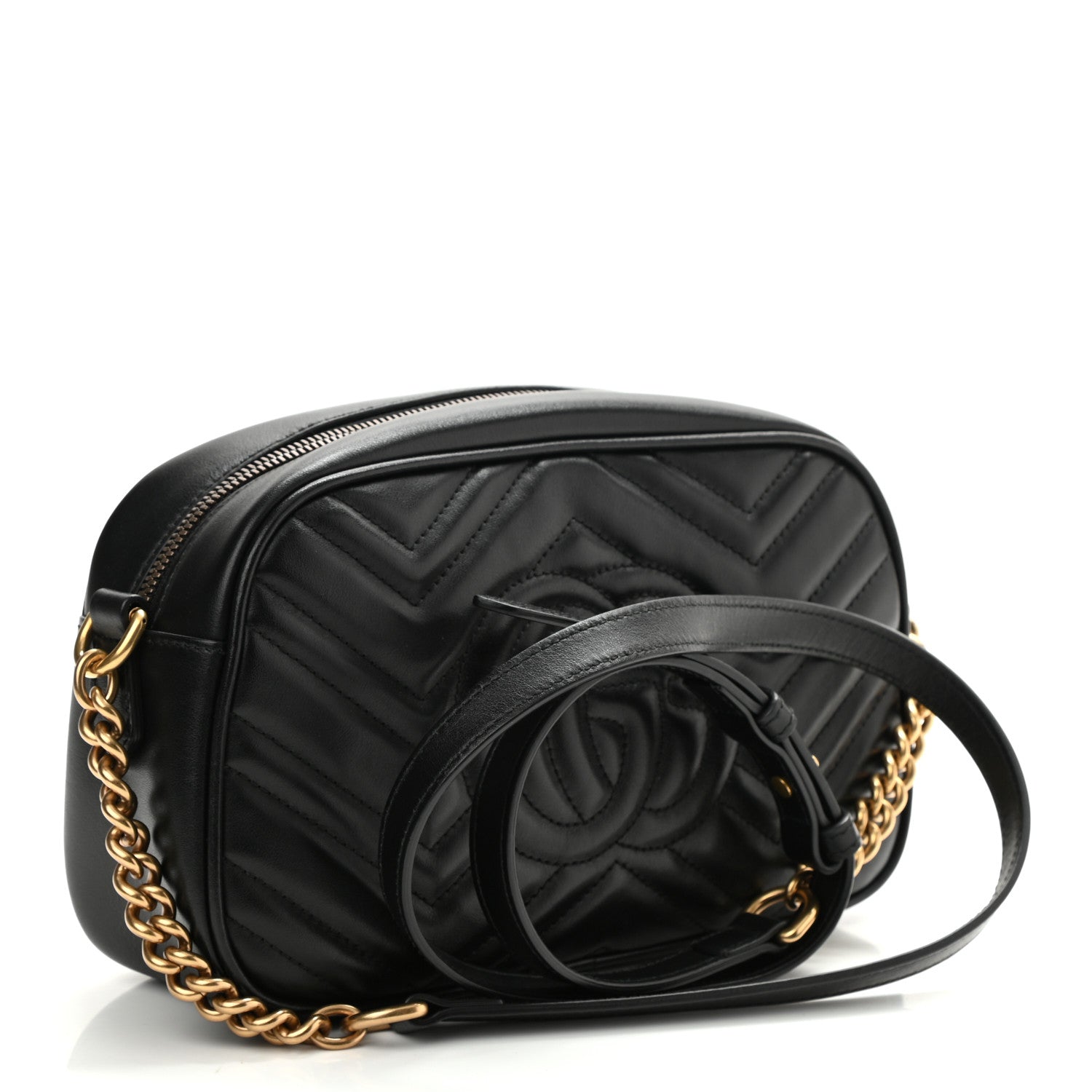 Gucci Calfskin Matelasse Small GG Marmont Chain Shoulder Bag Black 3 of 11