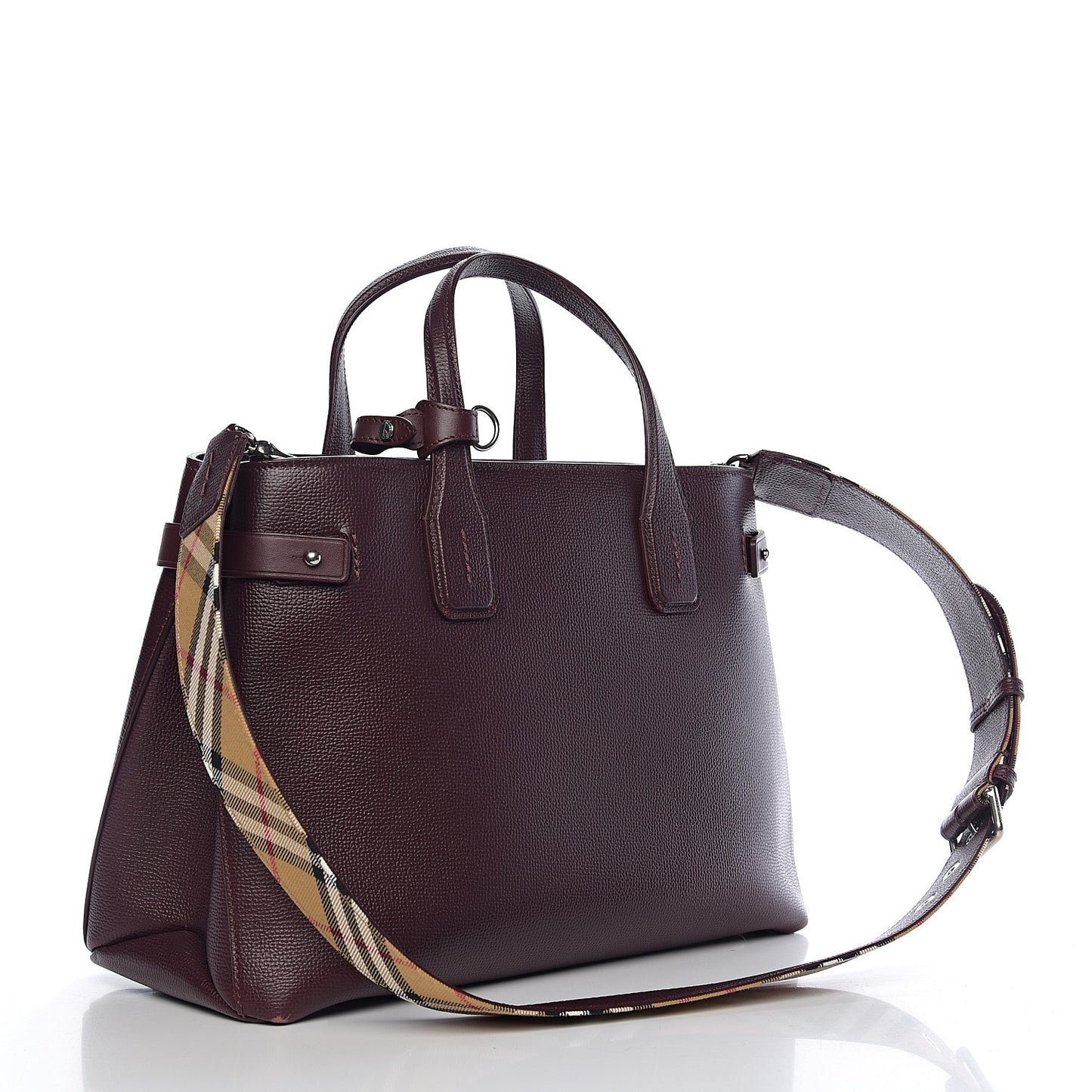 Derby Calfskin House Check Medium Banner Tote Burgundy
