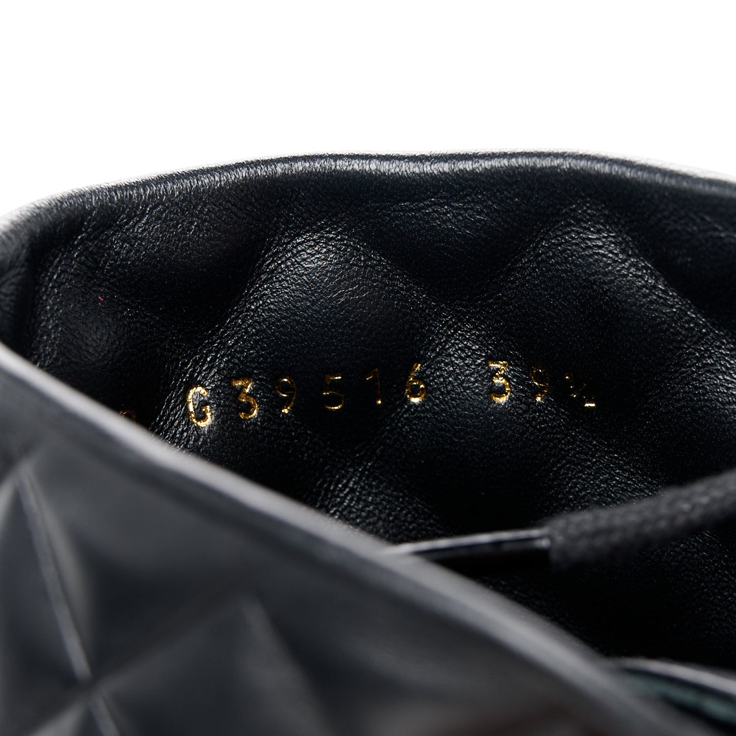 Shiny Calfskin Quilted Lace Up Combat Boots 39.5 Black
