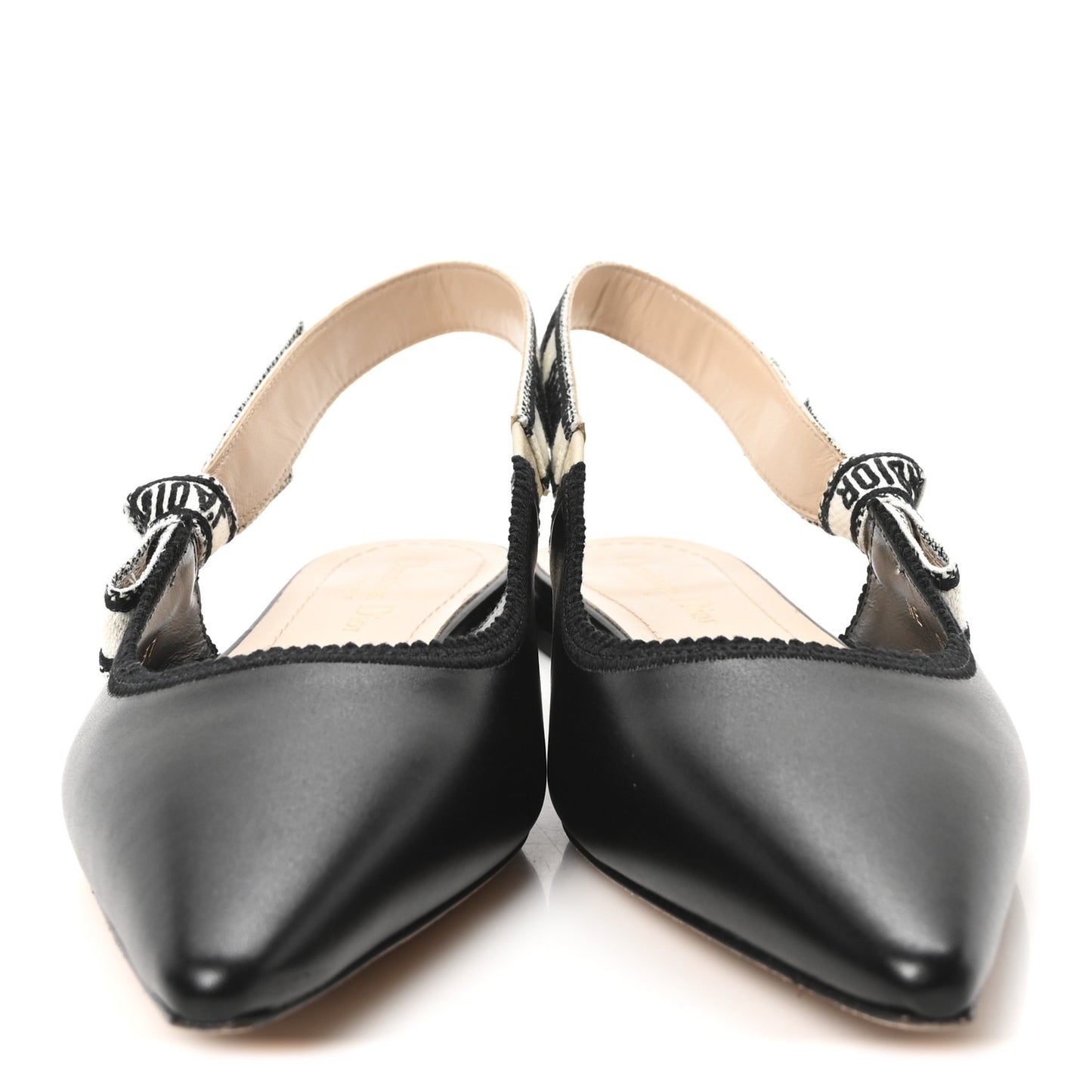 Calfskin Ribbon Embroidered J'Adior Slingback Ballet Flats 37 Black