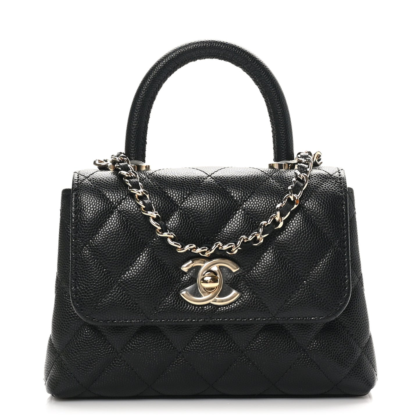 Caviar Quilted Coco Handle Clutch With Chain Black