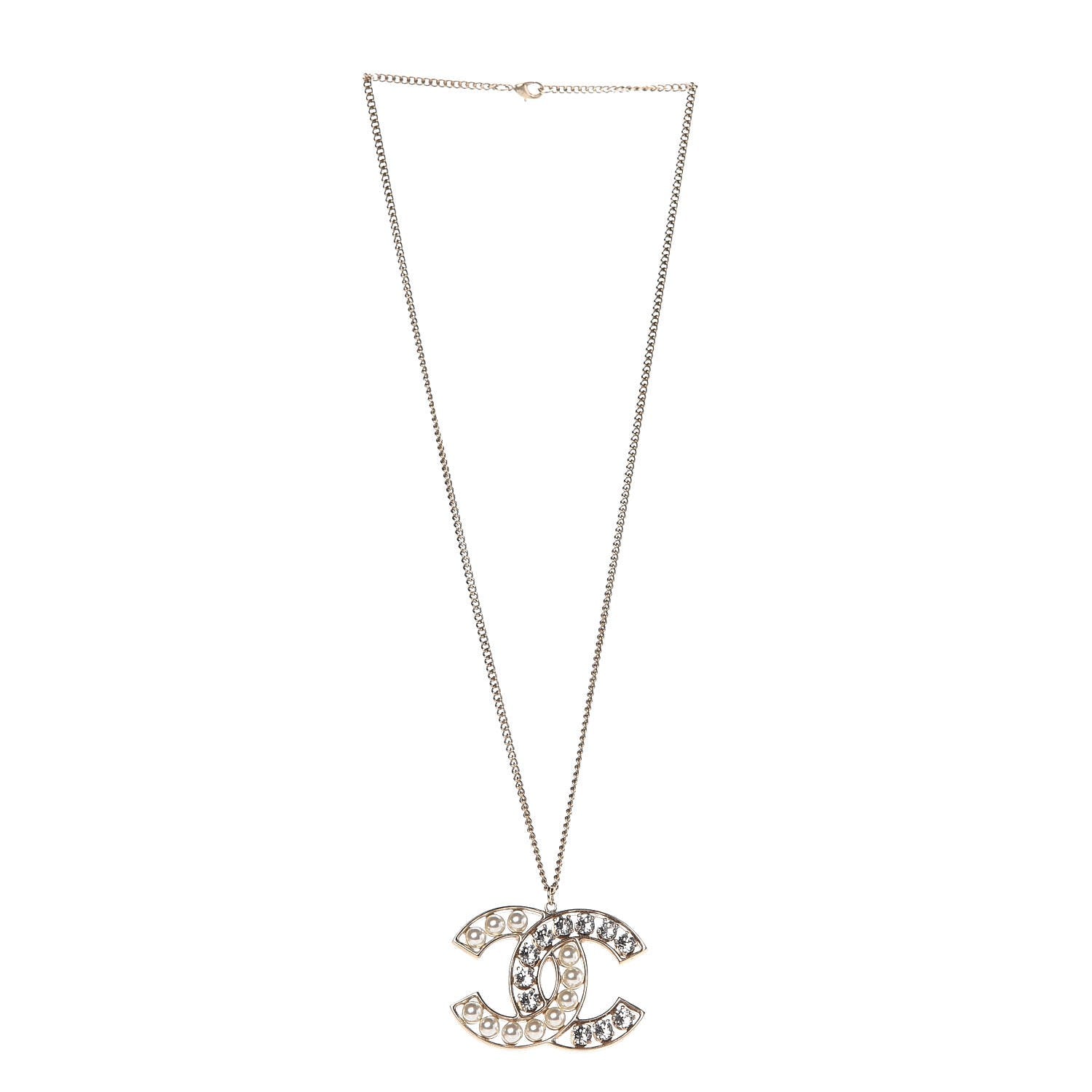 Chanel Crystal Pearl CC Pendant Necklace Gold 3 of 6