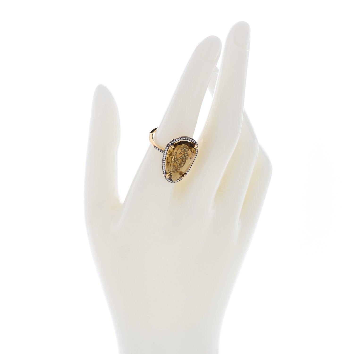 Suzanne Kalan 18K Yellow Gold Diamond Smoky Quartz Vitrine Pear Cocktail Ring 54 6.75 2 of 4