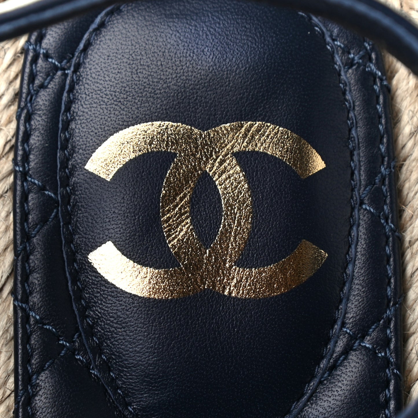 Stretch Fabric Lambskin CC Flat Sandals 37 Navy Blue Black