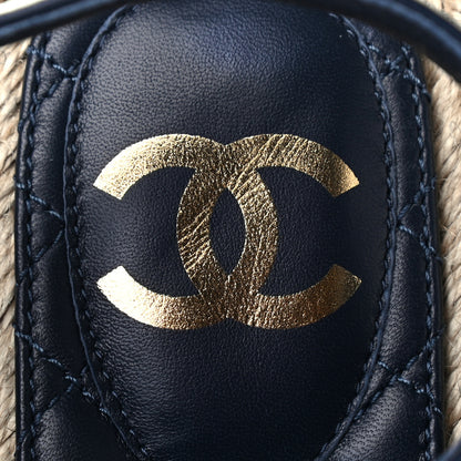 Chanel Stretch Fabric Lambskin CC Flat Sandals 37 Navy Blue Black 7 of 8
