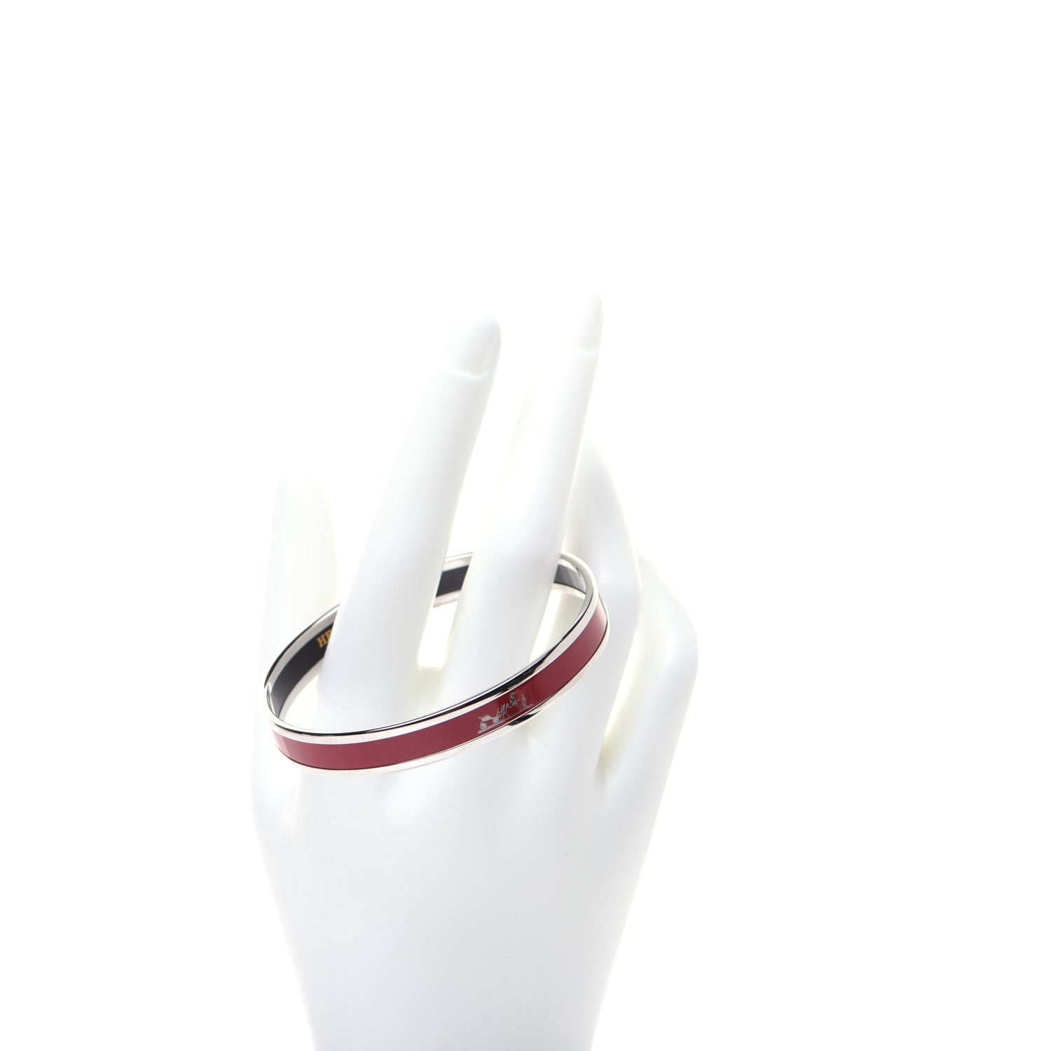 Hermes Enamel Printed Narrow Caleche Bracelet 65 Rouge H 2 of 4