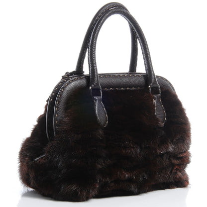 Fendi Mink Fur Calfskin Romano Selleria Adele 1328 Bag Brown 3 of 7