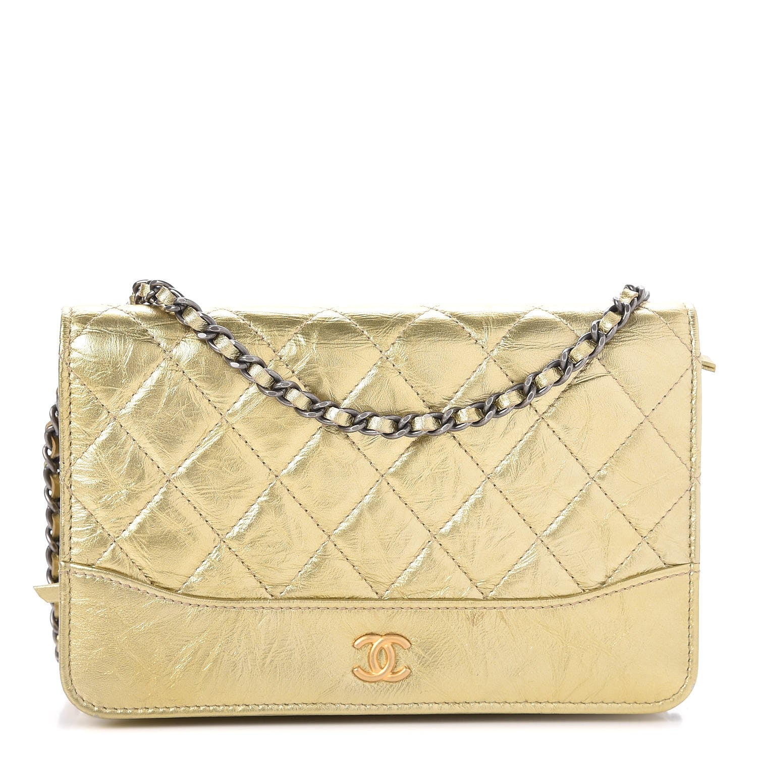 Chanel Metallic Aged Calfskin Quilted Gabrielle Wallet On Chain WOC Gold 1 of 12