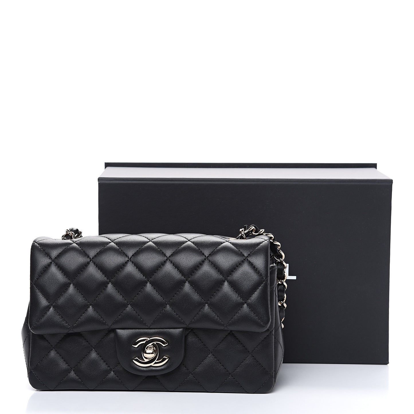 Lambskin Quilted Mini Rectangular Flap Black