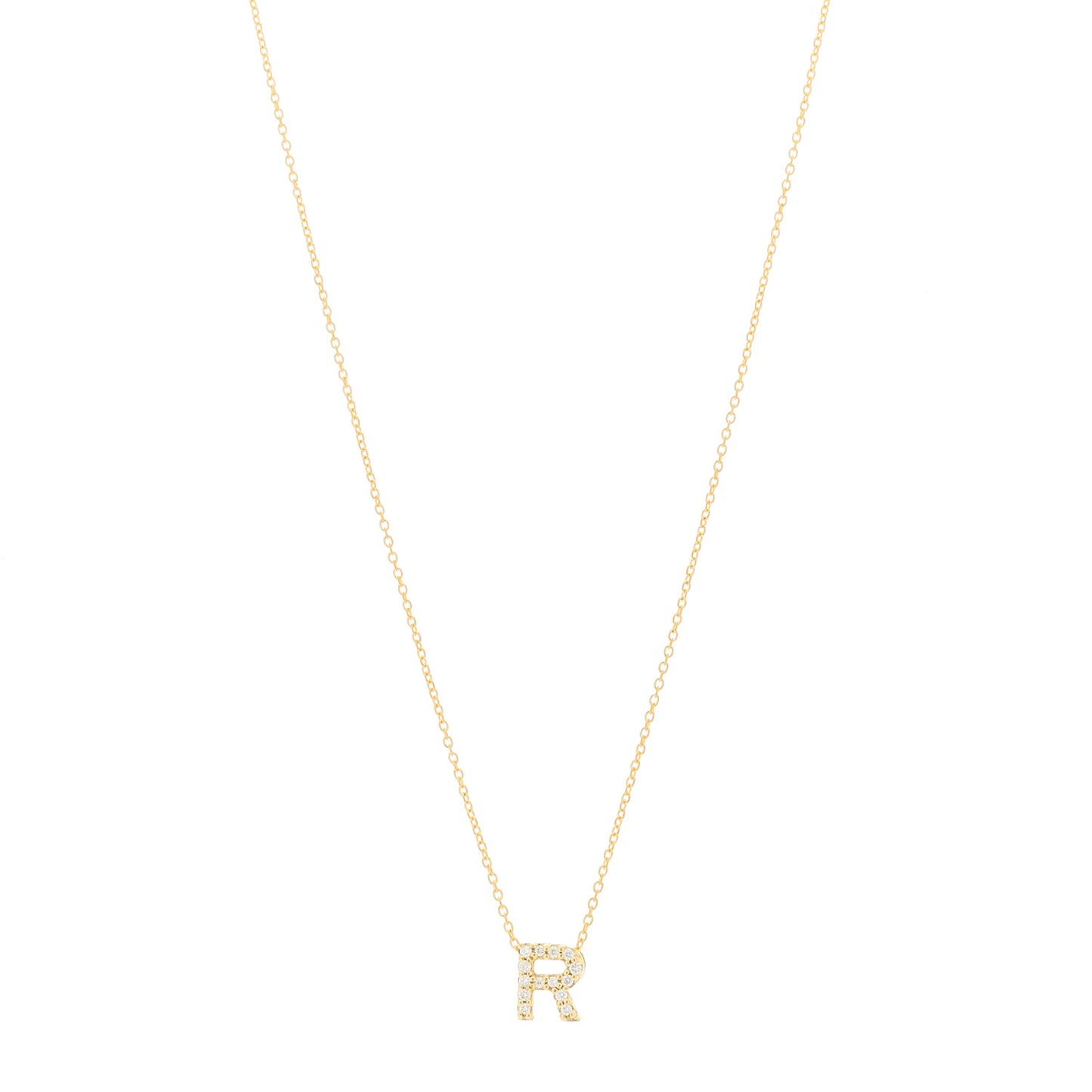18K Yellow Gold Diamond Love Letter R Pendant Necklace
