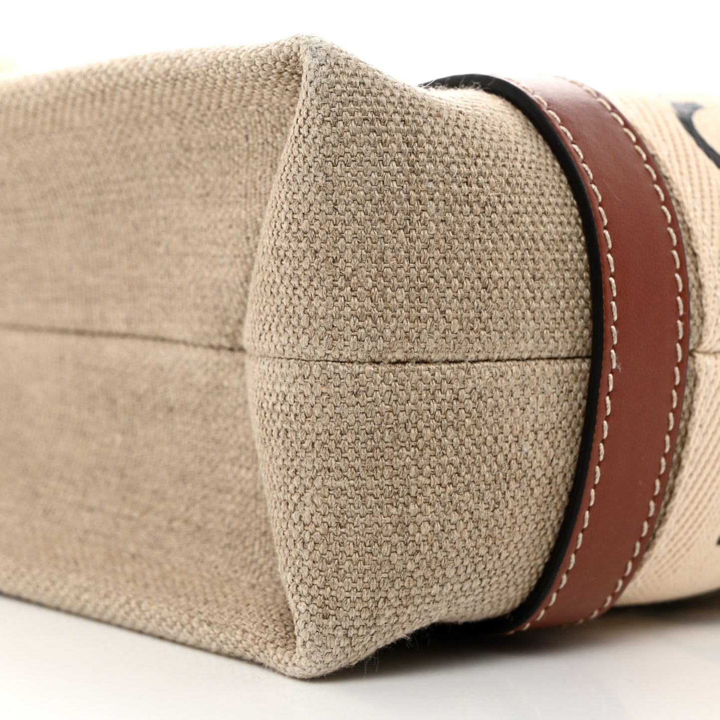 Linen Calfskin Small Woody Ribbon Tote With Strap White Brown