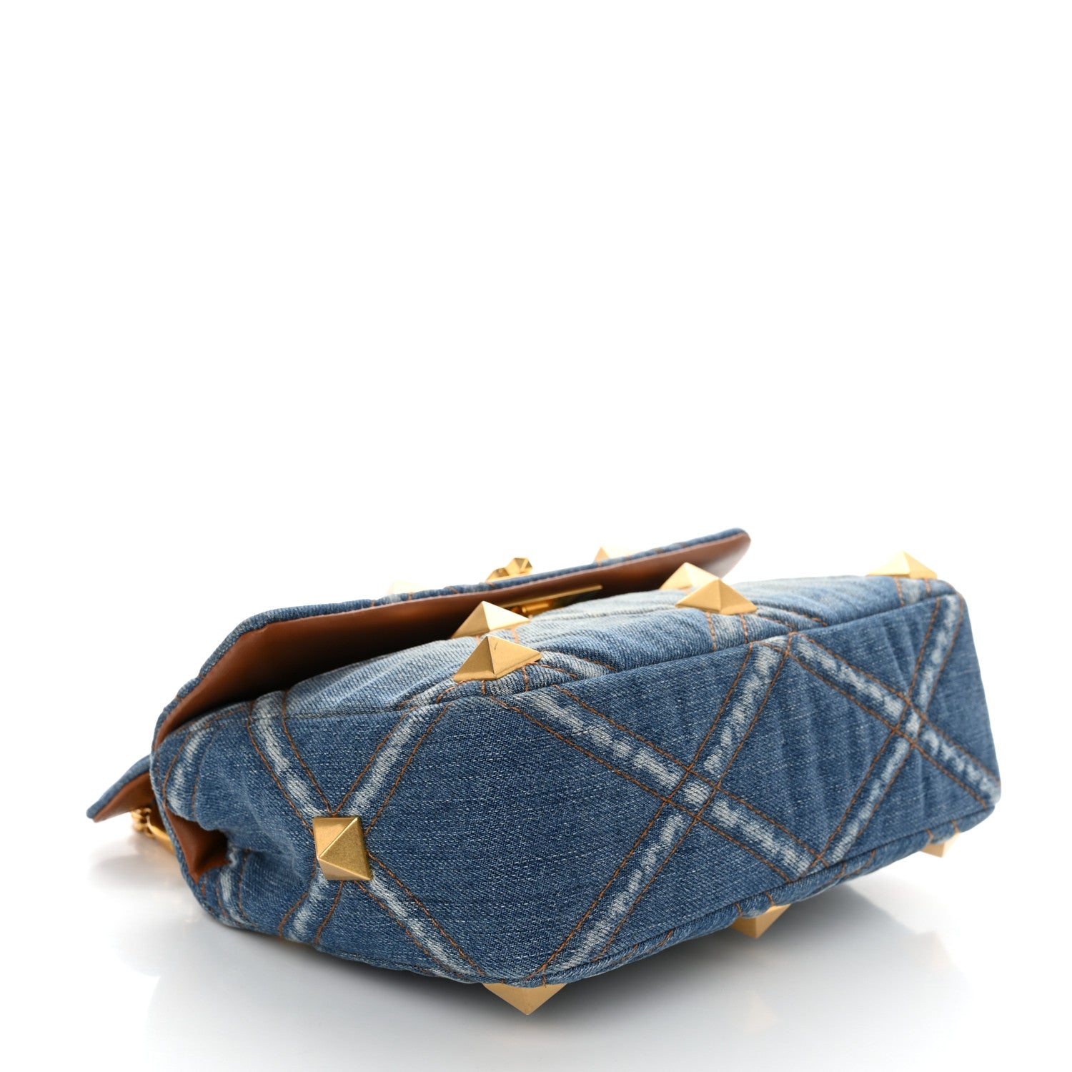 Valentino Garavani Denim Medium Roman Stud Shoulder Bag Light Denim Selleria 4 of 9