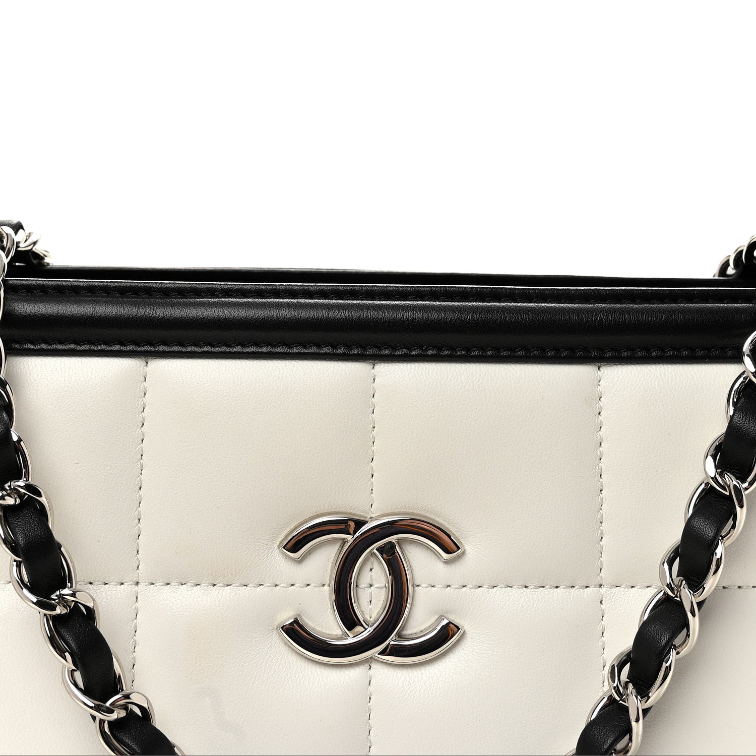 Chanel Lambskin Calfskin Small Chocolate Bar Tote White Black 8 of 10