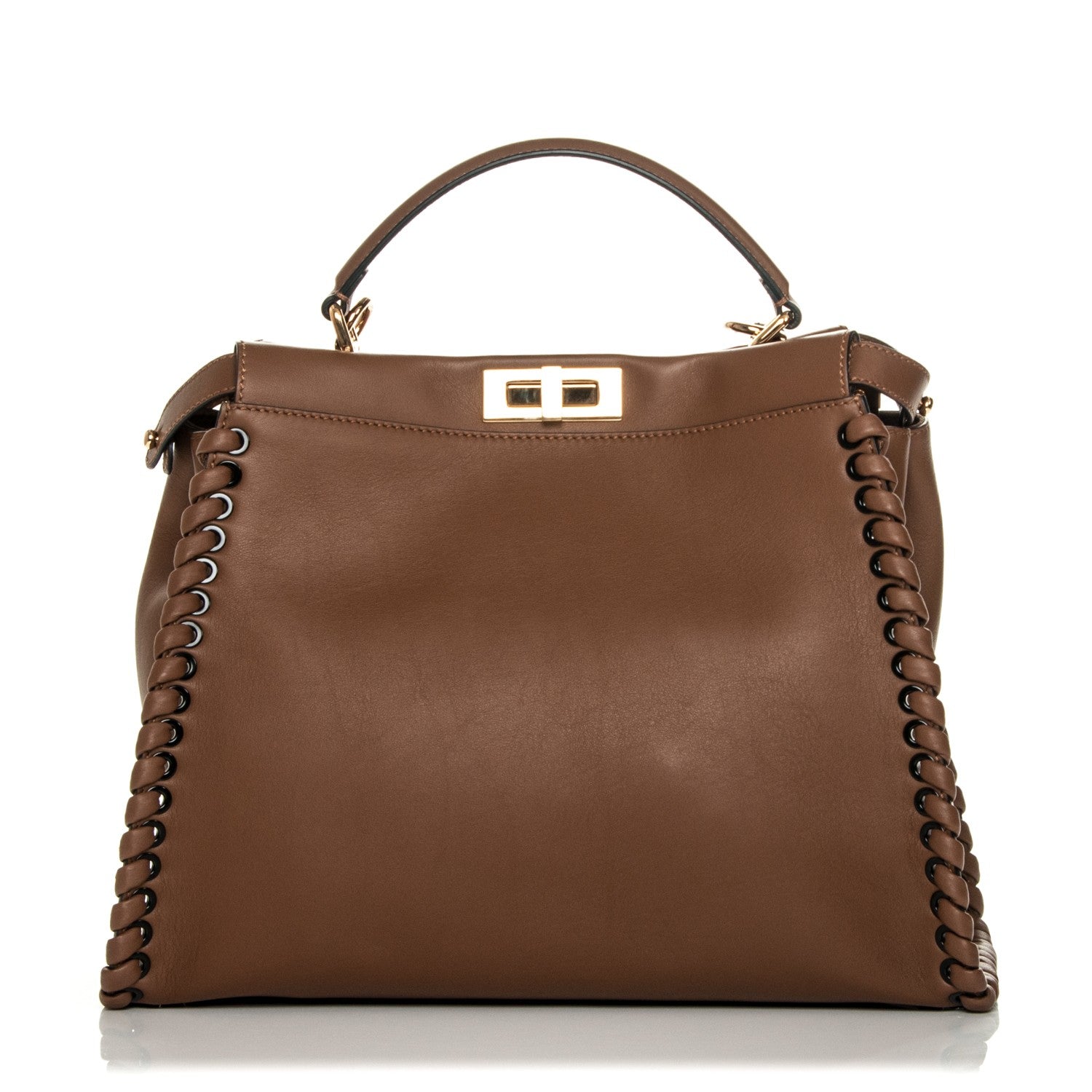 Fendi Calfskin Lace Up Large Peekaboo Iconic Satchel Cognac 1 of 7