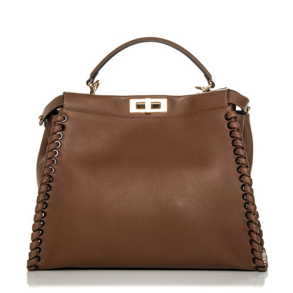 Fendi Calfskin Lace Up Large Peekaboo Iconic Satchel Cognac 1 of 7