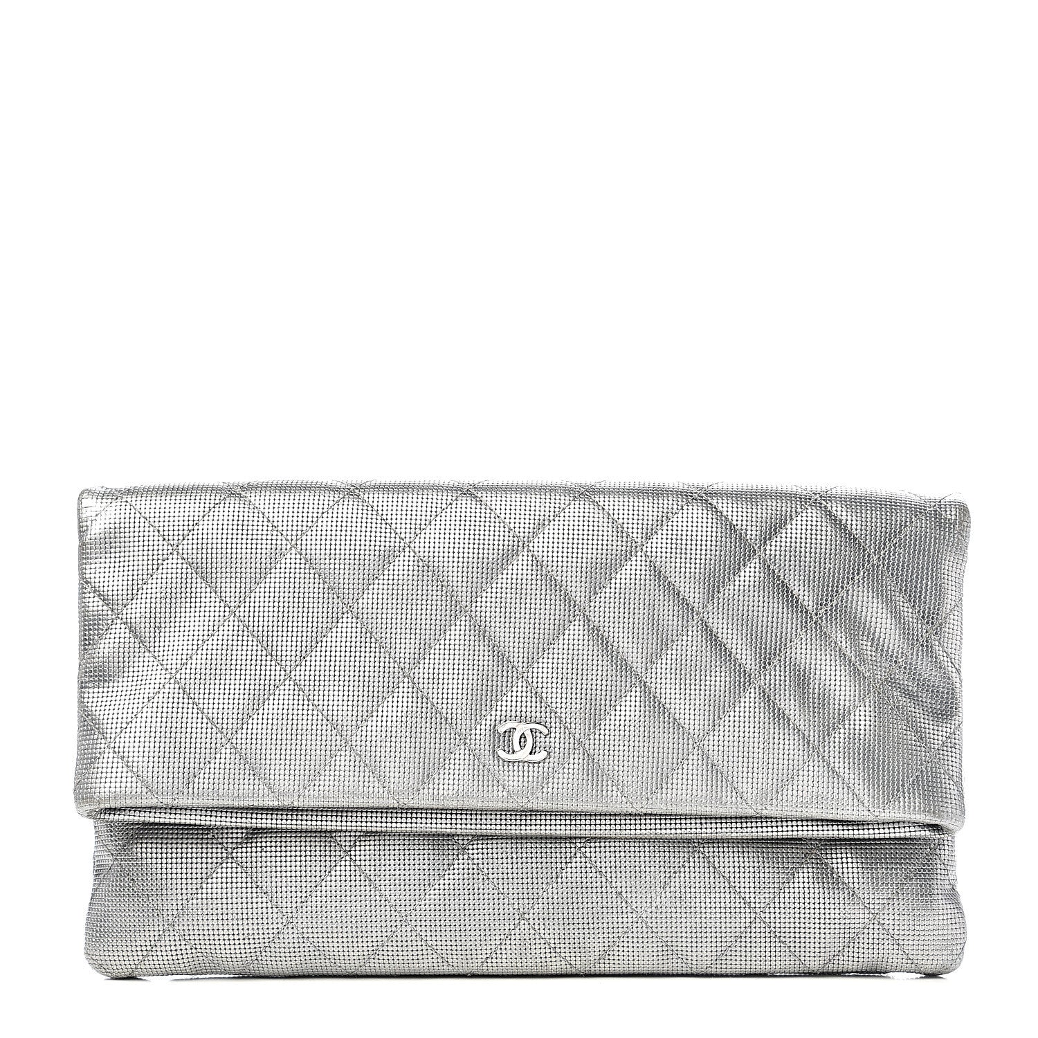 Chanel Metallic Calfskin Quilted Pixel Effect CC Beauty Clutch Silver 1 of 13