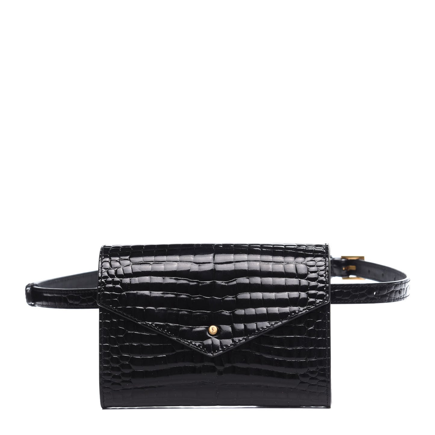 Calfskin Crocodile Embossed Envelope Belt Bag Black