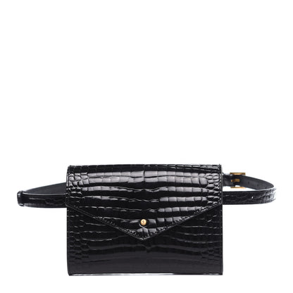 Saint Laurent Calfskin Crocodile Embossed Envelope Belt Bag Black 1 of 10