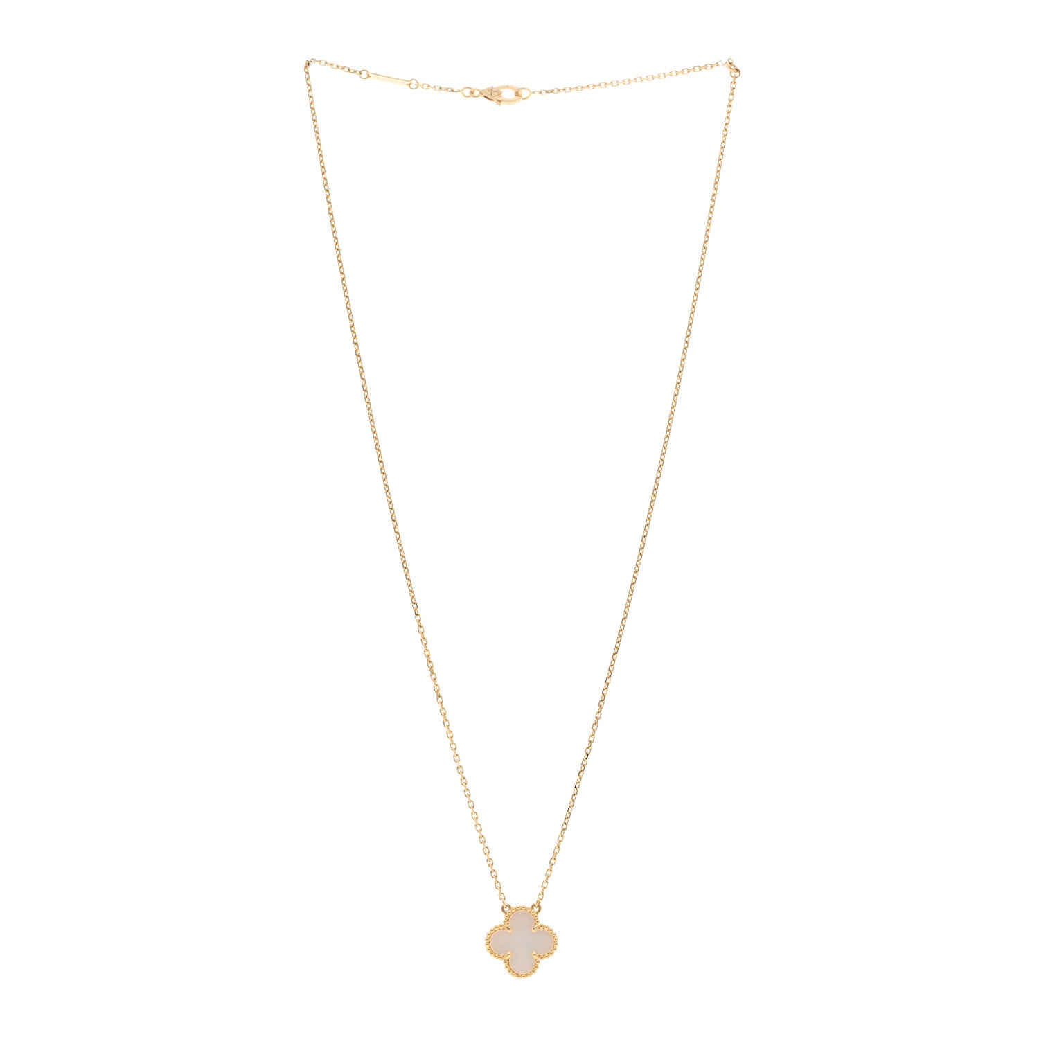 Van Cleef & Arpels 18K Yellow Gold Mother of Pearl Vintage Alhambra Pendant Necklace 3 of 4