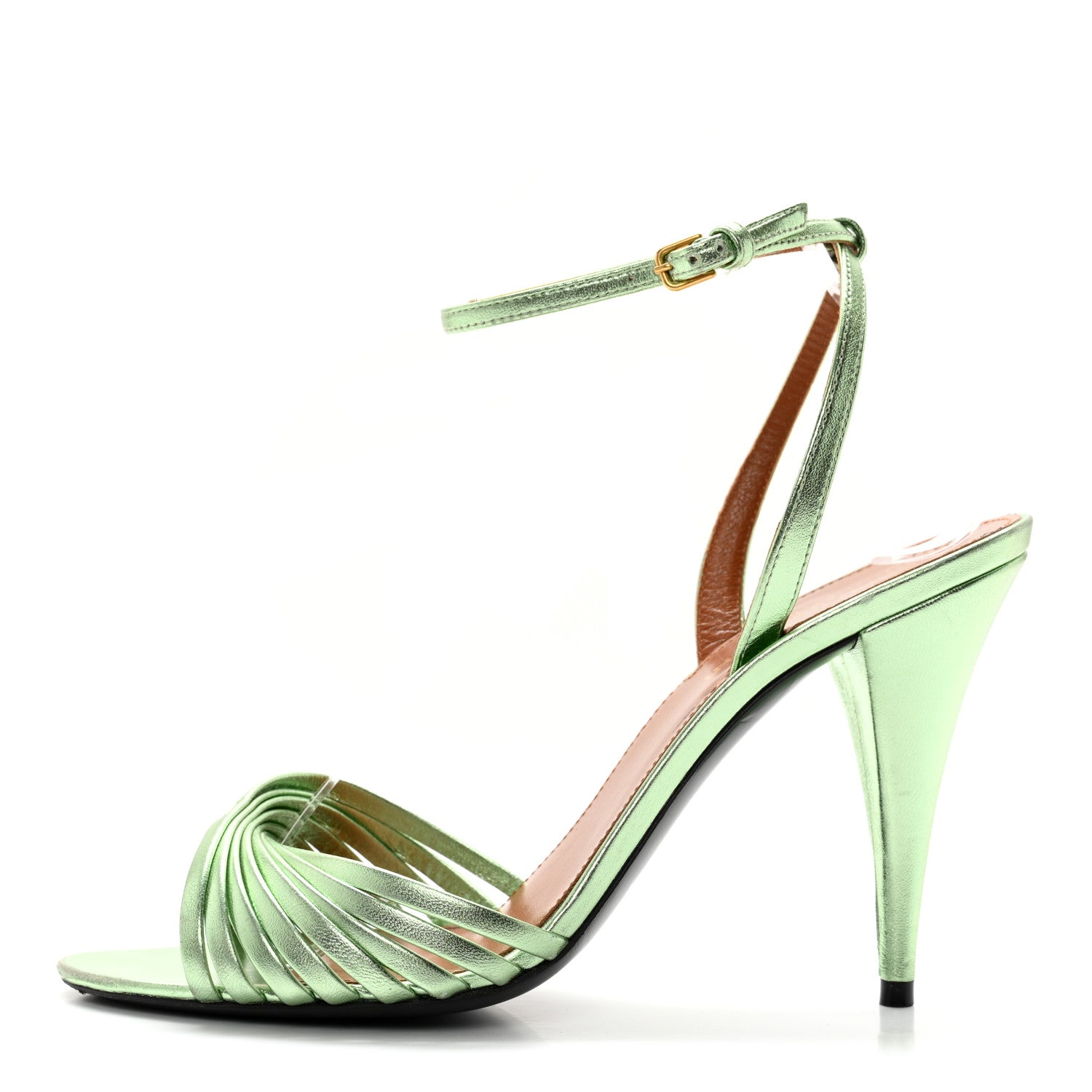 Saint Laurent Metallic Calfskin Tina Ankle Strap Sandals 37.5 Metal Clorofilla 1 of 10