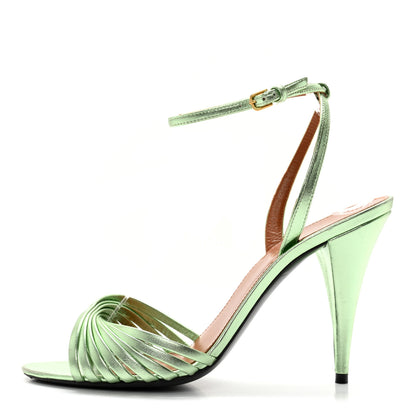 Saint Laurent Metallic Calfskin Tina Ankle Strap Sandals 37.5 Metal Clorofilla 1 of 10