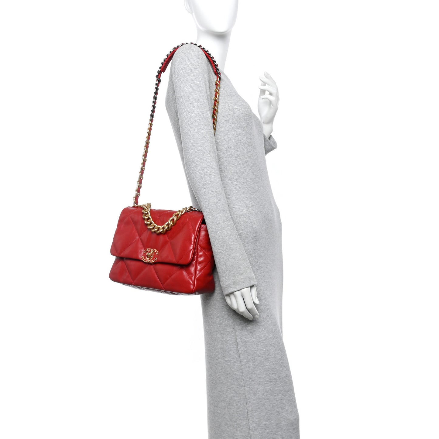 Goatskin Quilted Large Chanel 19 Flap Red