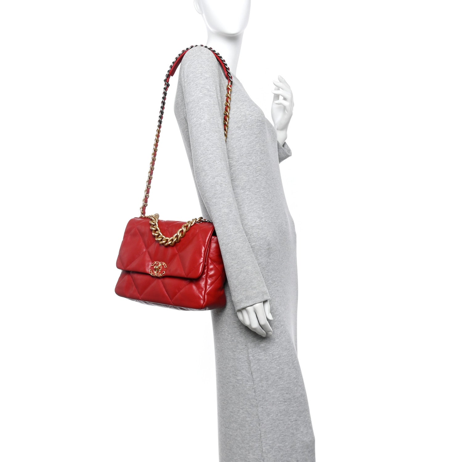 Chanel Goatskin Quilted Large Chanel 19 Flap Red 2 of 11