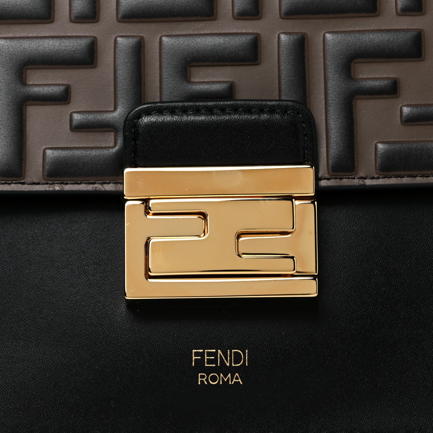 Fendi Vitello Liberty Bi-Color FF 1974 Embossed Kan U Shoulder Bag Black Maya 8 of 10