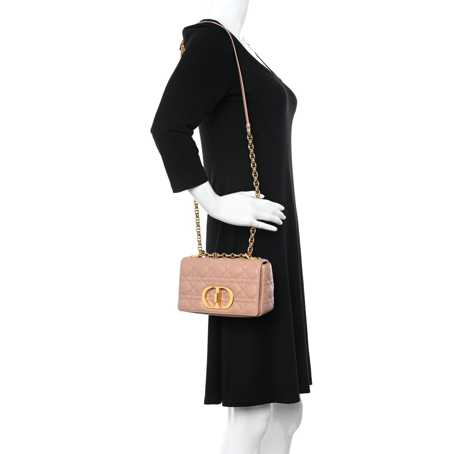 Grained Calfskin Cannage Small Caro Bag Rose De Vents