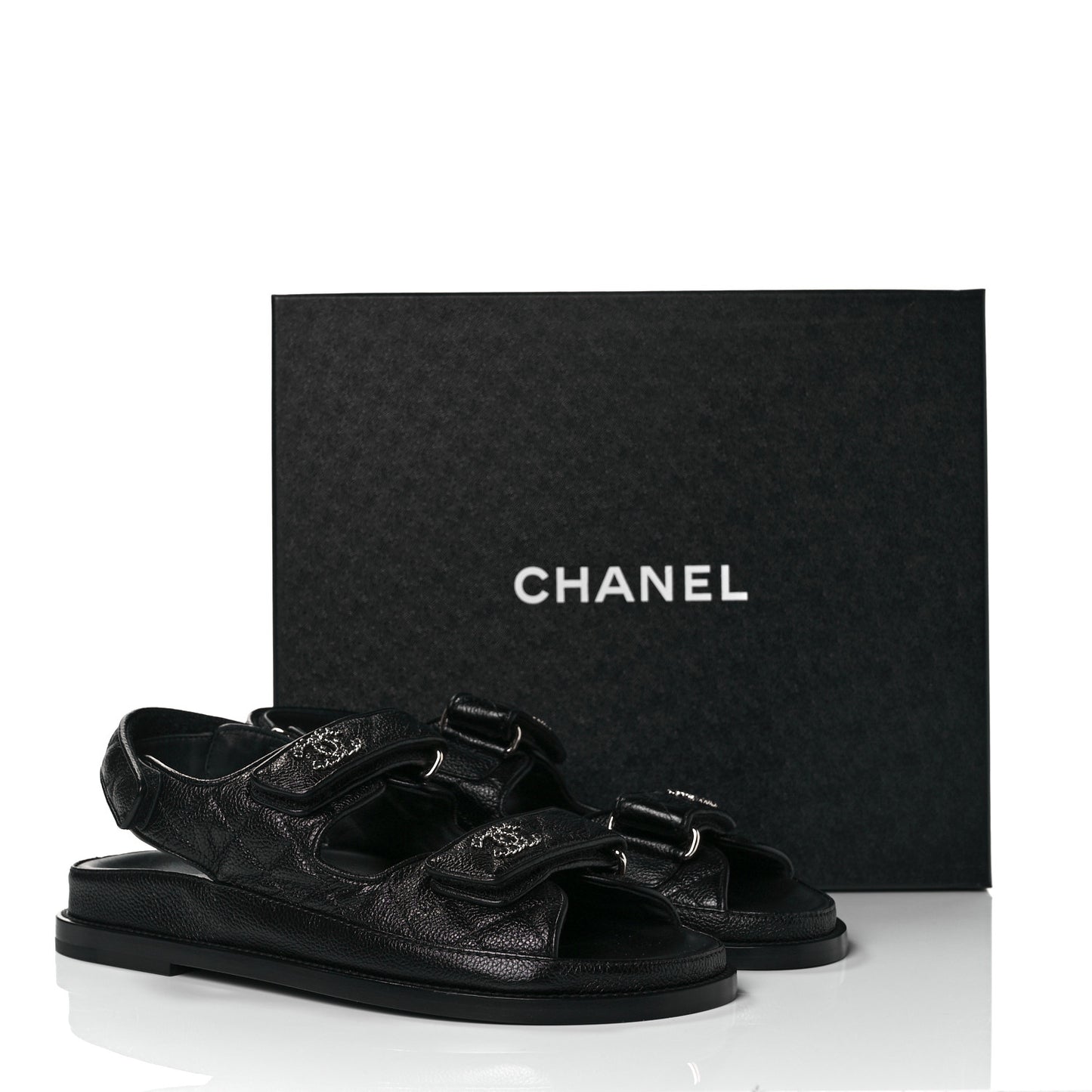 Grained Calfskin Velcro Dad Sandals 37.5 Black