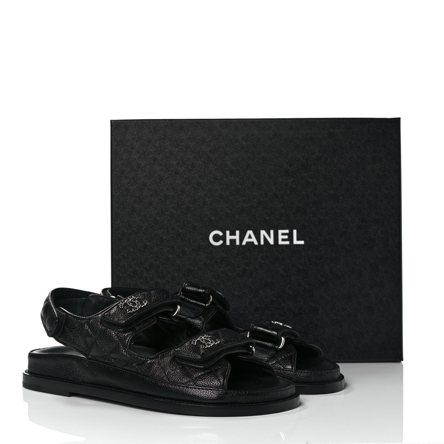Chanel Grained Calfskin Velcro Dad Sandals 37.5 Black 8 of 8