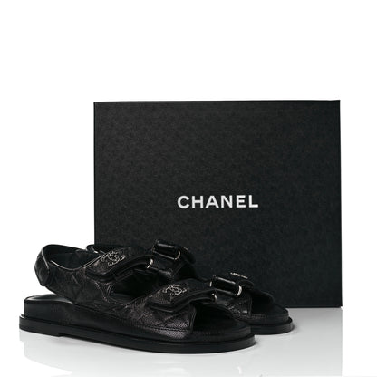 Chanel Grained Calfskin Velcro Dad Sandals 37.5 Black 8 of 8