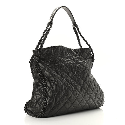 Chanel Metallic Calfskin Quilted Large Chain Me Hobo Dark Grey 3 of 9