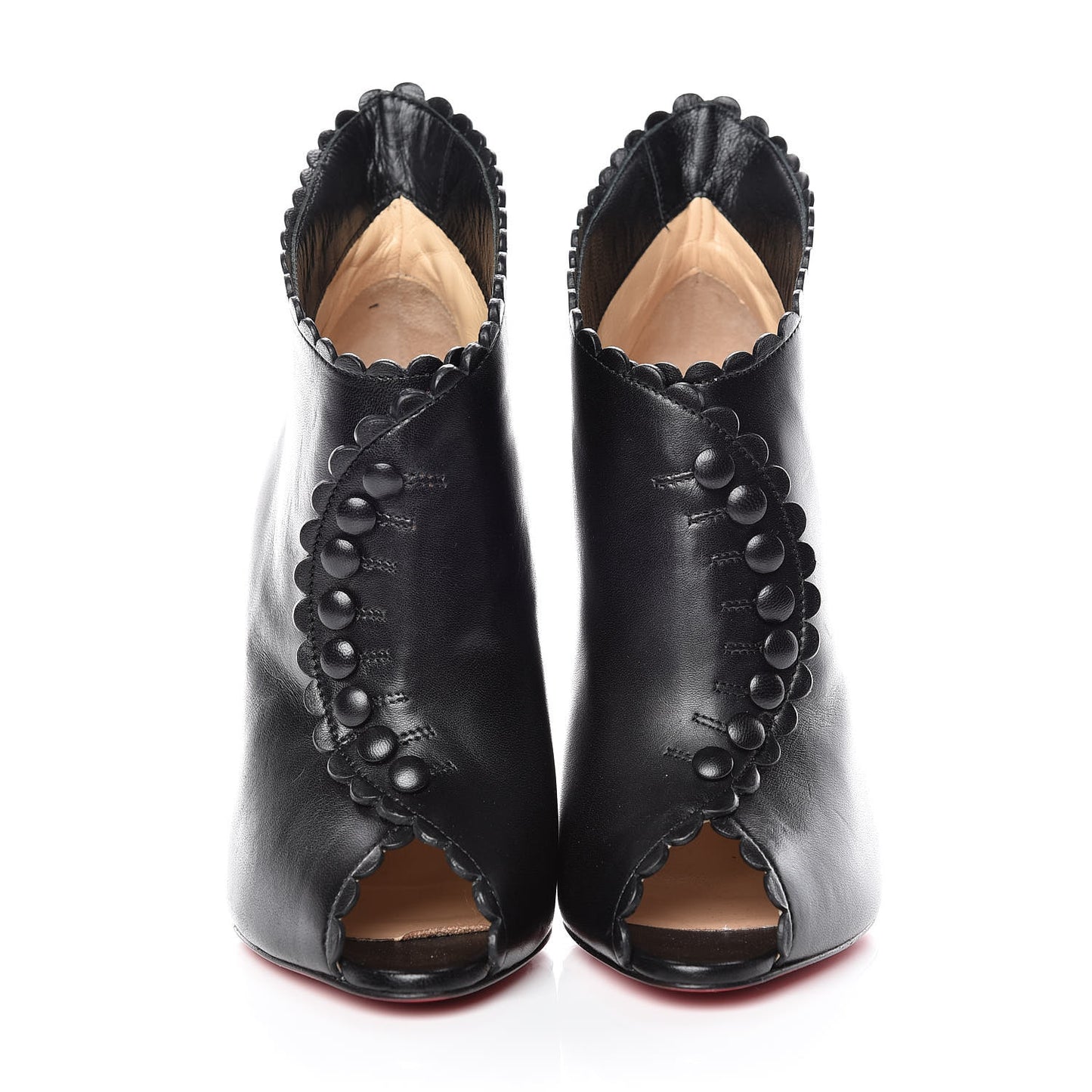Lambskin Deguise Scalloped Button 100 Peep Toe Booties 36 Black