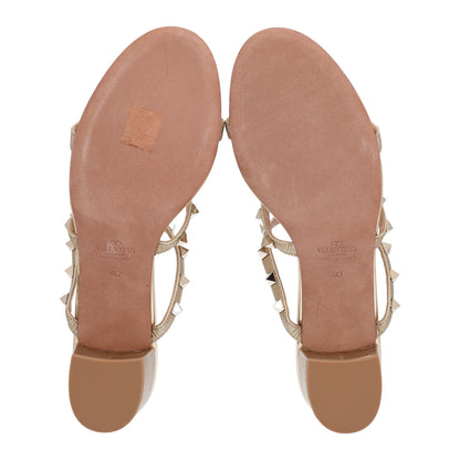 Valentino Garavani Metallic Pebbled Calfskin Rockstud 60mm Caged Slide Sandals 40 Mekong 7 of 9