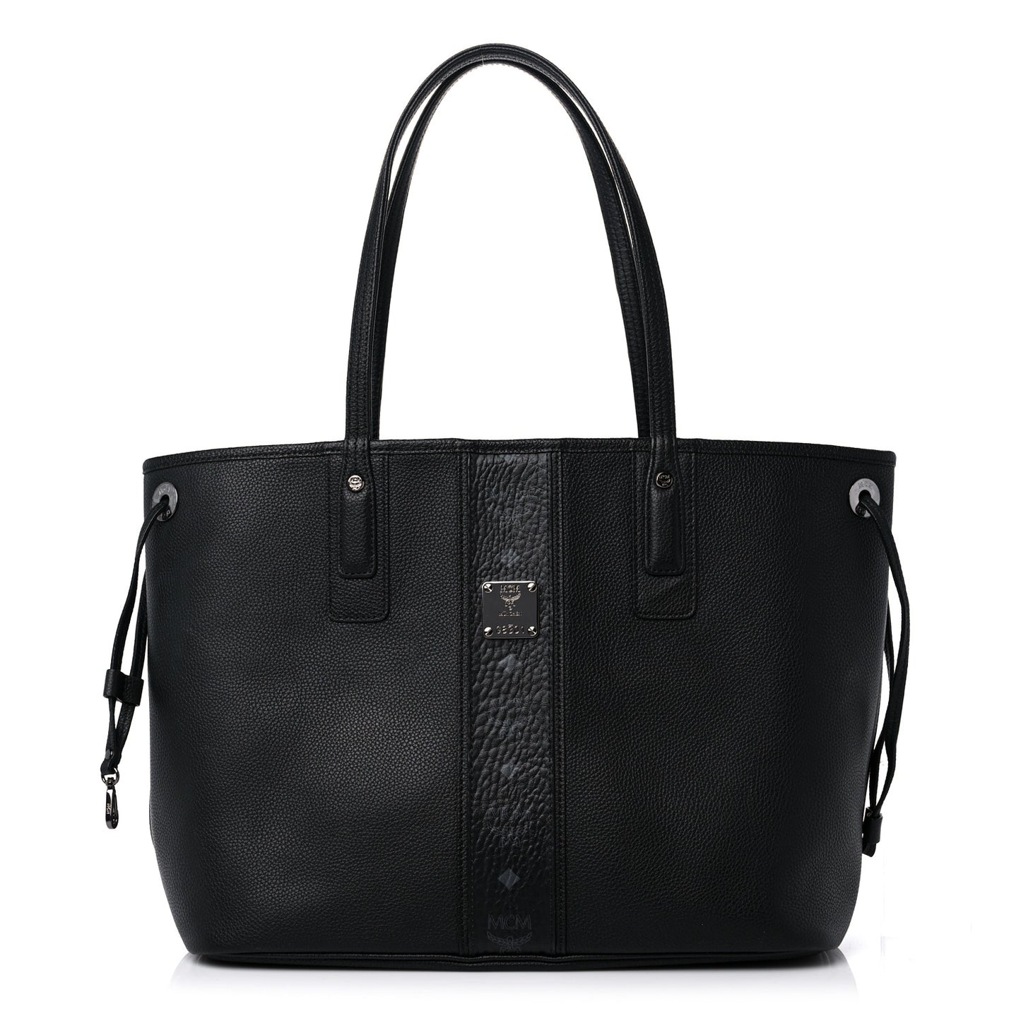 Grained Calfskin Visetos Medium Liz Reversible Shopper Tote Black