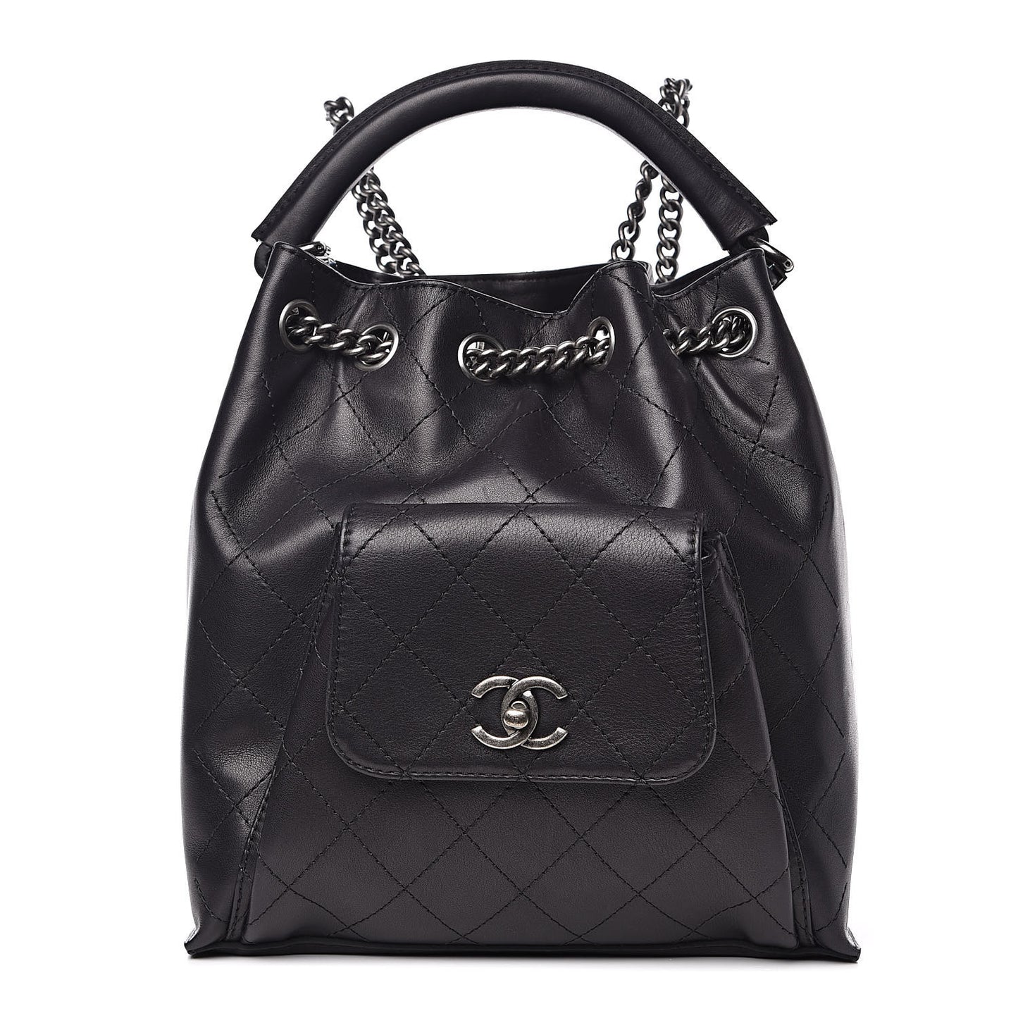 Calfskin Stitched Medium Urban Luxury Drawstring Backpack Black