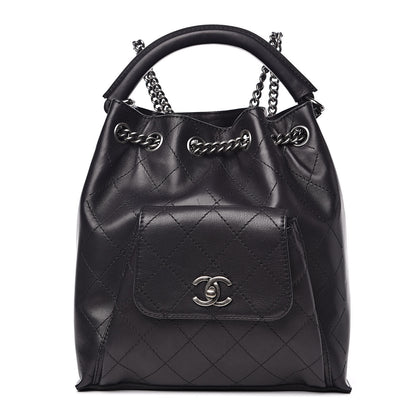 Chanel Calfskin Stitched Medium Urban Luxury Drawstring Backpack Black 1 of 10