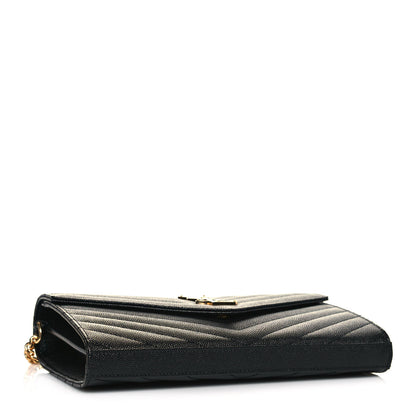 Saint Laurent Grain De Poudre Matelasse Chevron Monogram Chain Wallet Black 4 of 13