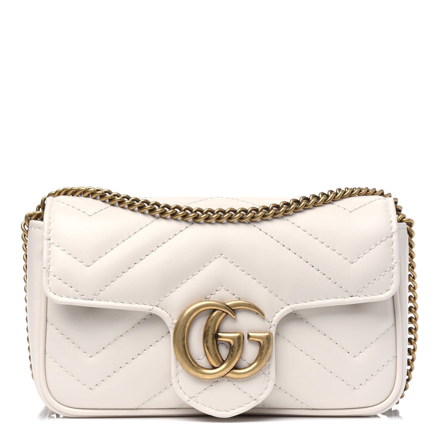 Calfskin Matelasse Super Mini GG Marmont Shoulder Bag White