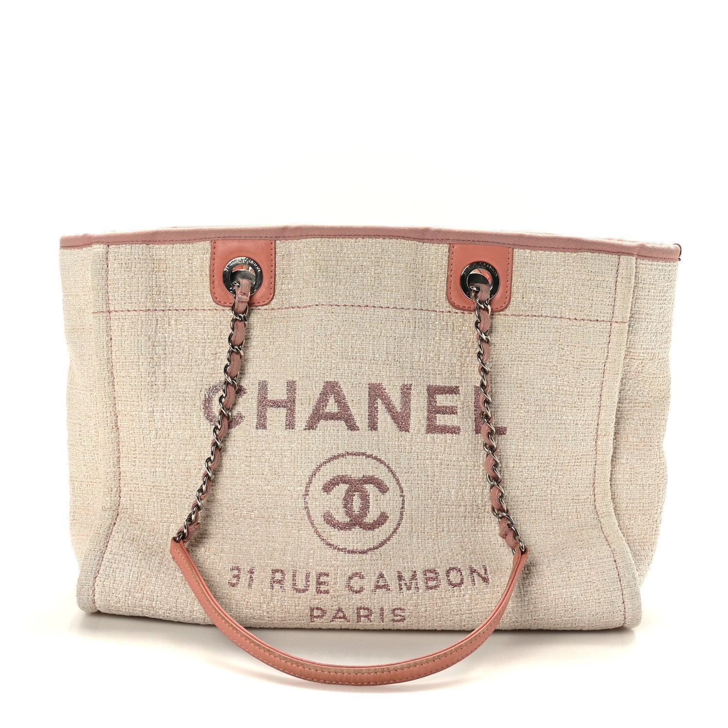 Chanel Woven Straw Raffia Small Deauville Tote Pink 1 of 9