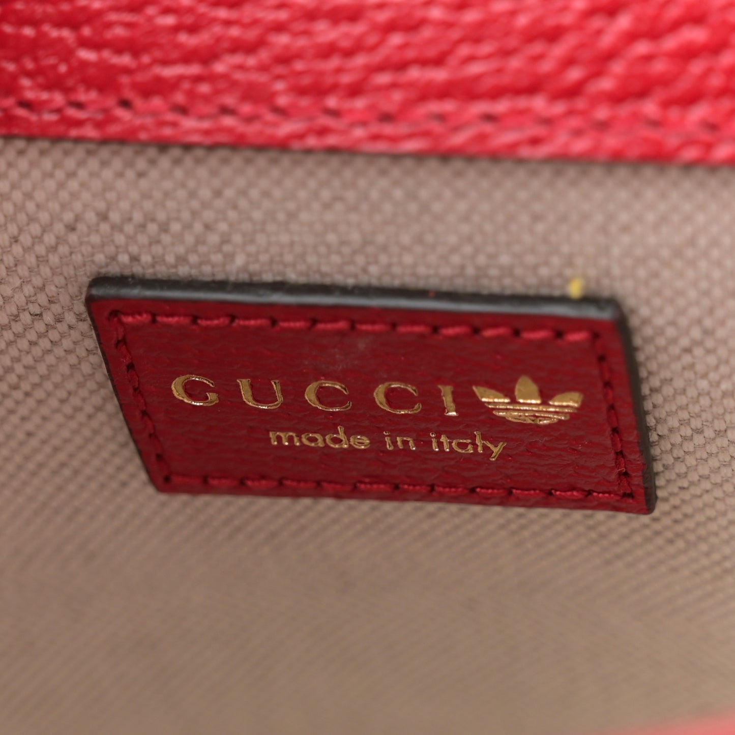 X ADIDAS Textured Dollar Calfskin Web Trefoil Mini Horsebit 1955 Shoulder Bag Hibiscus Red Off White